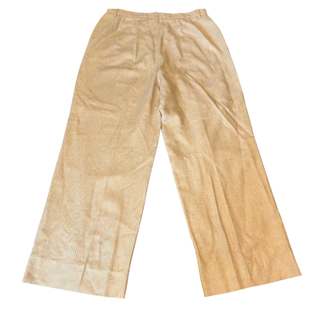 Barry Bricken | Vintage | Women's Size 10 Tan Striped Silk Blend Wide Leg Pants - Picture 10 of 11